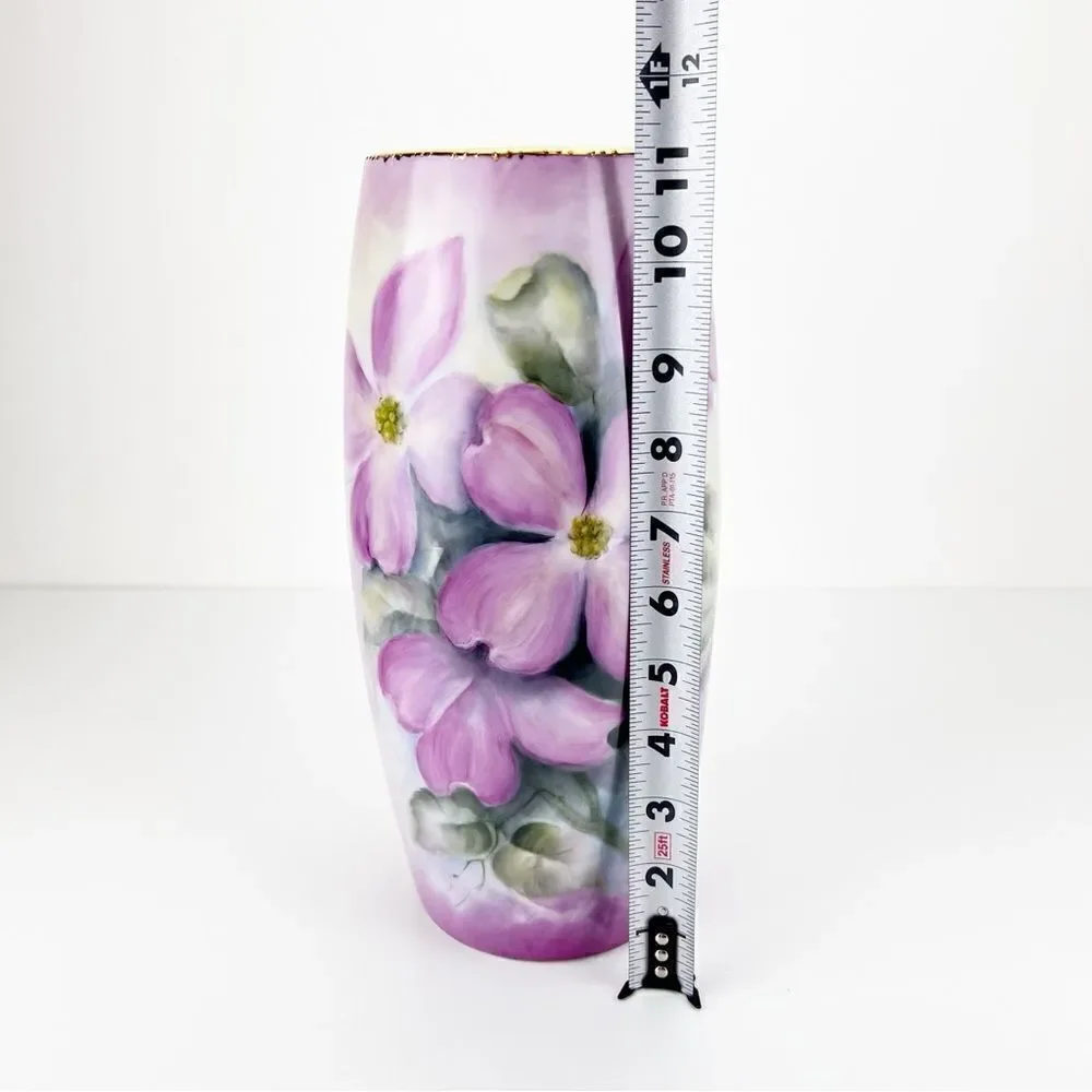 International Porcelain Art Teachers Hand Painted Pink Flowers Floral Vase - Picture 11 of 12